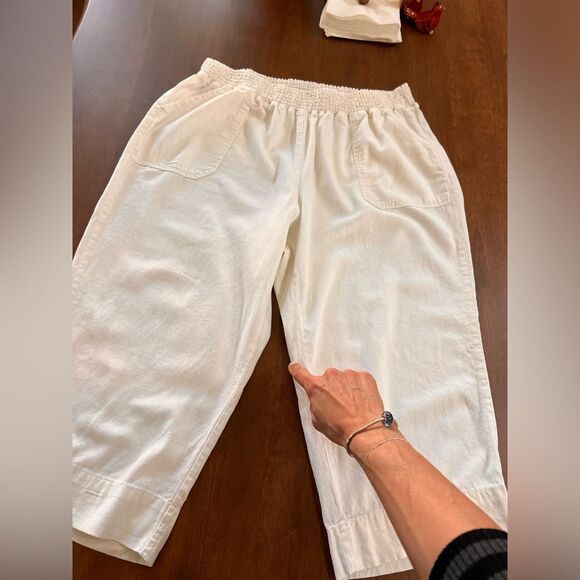 Westbound Linen Blend Capri Pants White 2X Plus Size Elastic Waist Casual Boho - Picture 8 of 8